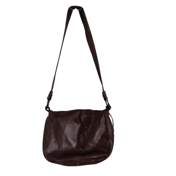 Frye Brown Leather Crossbody Bag Braided Trim - Picture 3 of 16